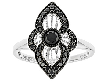 Picture of Pre-Owned  Black Spinel Rhodium Over Silver Ring 0.53ctw