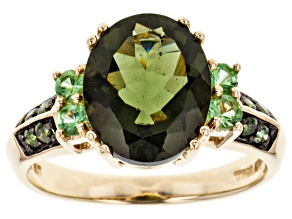 Pre-Owned Green Moldavite 10k Yellow Gold Ring 2.70ctw