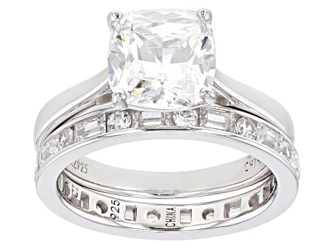 Pre-Owned White Cubic Zirconia Rhodium Over Sterling Silver Ring With Band 7.12ctw
