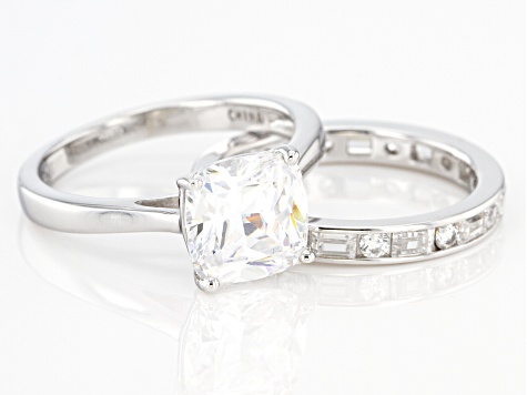 Pre-Owned White Cubic Zirconia Rhodium Over Sterling Silver Ring With Band 7.12ctw