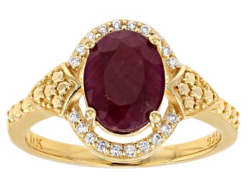 Picture of Pre-Owned Red ruby 18k yellow gold over silver ring 2.52ctw