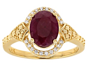 Pre-Owned Red ruby 18k yellow gold over silver ring 2.52ctw