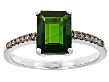Picture of Pre-Owned Octagonal Chrome Diopside Rhodium Over Sterling Silver Ring 1.93ctw