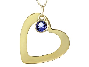 Pre-Owned Blue Tanzanite 14K Yellow Gold Heart Pendant With Chain 0.72" L X 0.73" W.