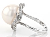 Pre-Owned White Cultured Freshwater Pearl & Cubic Zirconia 1.03ctw Rhodium Over Sterling Silver Ring