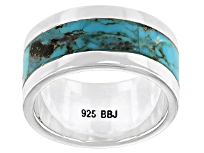 Pre-Owned Blue Turquoise Oxidized Sterling Silver Band Ring 2.94ctw