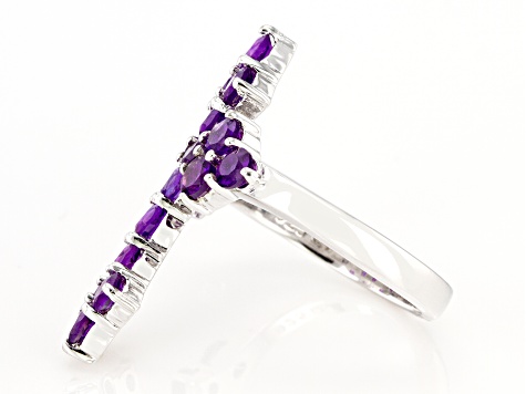 Pre-Owned Purple Amethyst Rhodium Over Sterling Silver Cross Ring 1.53ctw