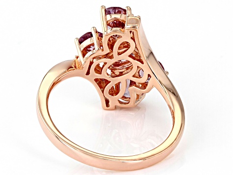 Pre-Owned Pink color shift garnet 18k rose gold over silver ring 2.25ctw