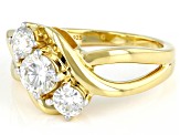 Pre-Owned Moissanite 14k Yellow Gold Over Silver Three Stone Ring .96ctw DEW.