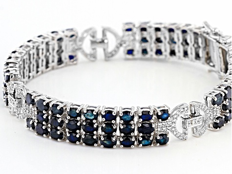 Pre-Owned Blue Sapphire Rhodium Over Silver Bracelet 18.27ctw