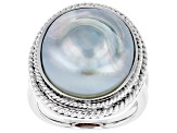 Pre-Owned Silver Cultured South Sea Mabe Pearl Rhodium Over Sterling Silver Ring