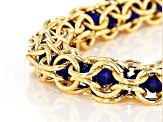 Pre-Owned 18k Yellow Gold Over Bronze Lattice With Blue Glass Beads 7 inch Bracelet
