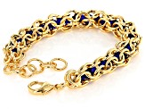 Pre-Owned 18k Yellow Gold Over Bronze Lattice With Blue Glass Beads 7 inch Bracelet