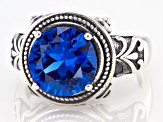 Pre-Owned Blue Lab Created Spinel Rhodium Over Sterling Silver Ring 3.27ctw