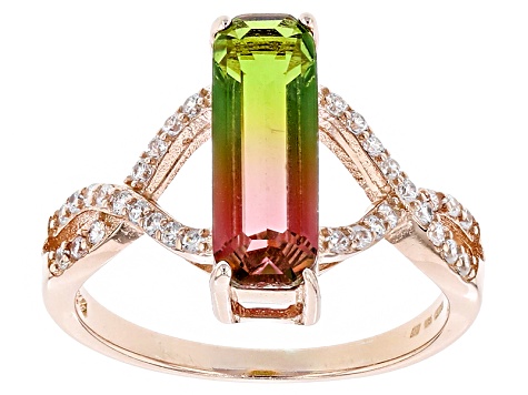 Pre-Owned Multicolor Glass And White Cubic Zirconia 18k Rose Gold Over Sterling Silver Ring 4.62ctw