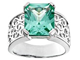 Pre-Owned Green Lab Created Spinel Rhodium Over Sterling Silver Solitaire Ring 5.80ct