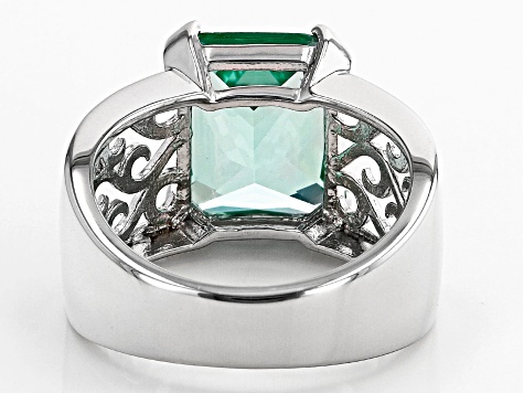 Pre-Owned Green Lab Created Spinel Rhodium Over Sterling Silver Solitaire Ring 5.80ct