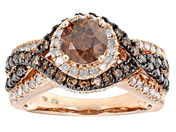 Picture of Pre-Owned Champagne And White Diamond 10k Rose Gold Center Design Ring 2.00ctw