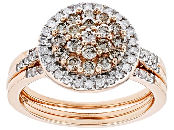 Picture of Pre-Owned Champagne & White Diamond 10K Rose Gold Cluster Ring With Bands 1.00ctw
