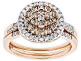 Pre-Owned Champagne & White Diamond 10K Rose Gold Cluster Ring With Bands 1.00ctw
