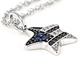 Pre-Owned Red, White, and Blue Cubic Zirconia Rhodium Over Sterling Silver Star Pendant With Chain 0