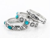 Pre-Owned Turquoise Rhodium Over Silver Stackable Ring Set Of Three