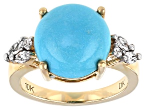 Pre-Owned Blue Turquoise 10k Yellow Gold Ring .46ctw