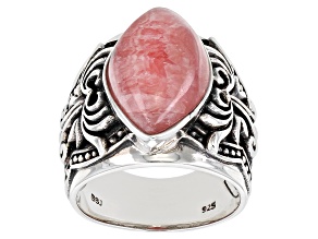 Pre-Owned Rhodochrosite Rhodium Over Silver Solitaire Ring
