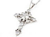 Pre-Owned White Cubic Zirconia Rhodium Over Sterling Silver Cross Pendant With Chain 1.20ctw