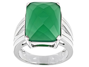Pre-Owned Green Onyx Rhodium Over Sterling Silver Ring