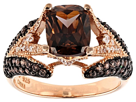 Pre-Owned Mocha And White Cubic Zirconia 18K Rose Gold Over Sterling Silver Ring 4.64ctw
