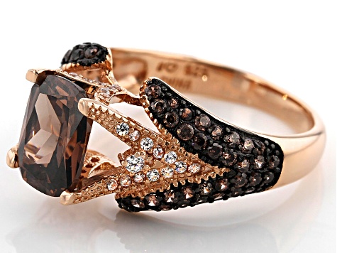 Pre-Owned Mocha And White Cubic Zirconia 18K Rose Gold Over Sterling Silver Ring 4.64ctw