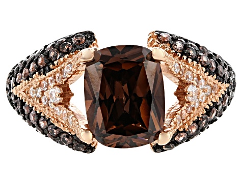 Pre-Owned Mocha And White Cubic Zirconia 18K Rose Gold Over Sterling Silver Ring 4.64ctw