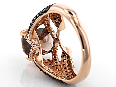 Pre-Owned Mocha And White Cubic Zirconia 18K Rose Gold Over Sterling Silver Ring 4.64ctw