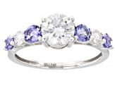 Pre-Owned Moissanite and tanzanite 14k white gold ring 1.20ctw DEW
