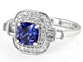 Pre-Owned Blue And White Cubic Zirconia Rhodium Over Sterling Silver Ring 2.57ctw