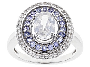 Pre-Owned Oval And Round White Zircon Rhodium Over Sterling Silver Ring 2.15ctw