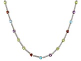 Pre-Owned Multi-Gemstone Rhodium Over Sterling Silver Tennis Necklace 18.40ctw
