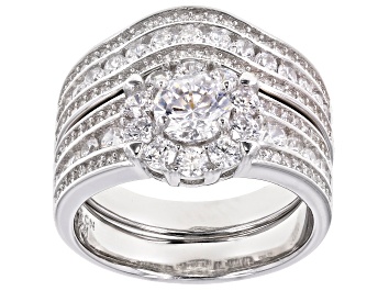 Picture of Pre-Owned White Cubic Zirconia Rhodium Over Sterling Silver Ring With Bands 3.63ctw