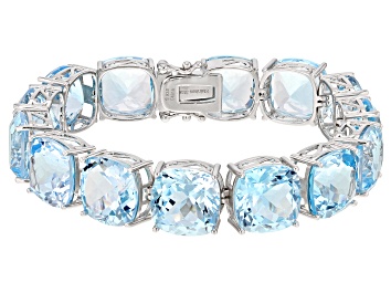 Picture of Pre-Owned  Blue Topaz Rhodium Over Sterling Silver Bracelet 70.00ctw