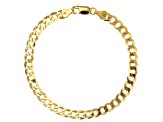 Pre-Owned 18K Yellow Gold Sterling Silver Diamond-Cut 6MM Flat Curb Link 8.25 Inch Bracelet