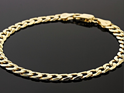 Pre-Owned 18K Yellow Gold Sterling Silver Diamond-Cut 6MM Flat Curb Link 8.25 Inch Bracelet