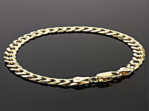 Pre-Owned 18K Yellow Gold Sterling Silver Diamond-Cut 6MM Flat Curb Link 8.25 Inch Bracelet