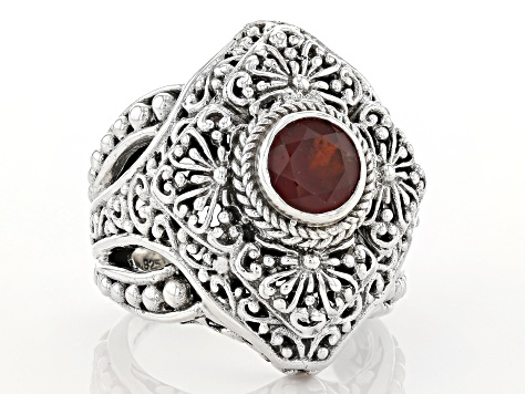 Pre-Owned Red Hessonite Garnet Sterling Silver Solitaire Ring 1.09ct
