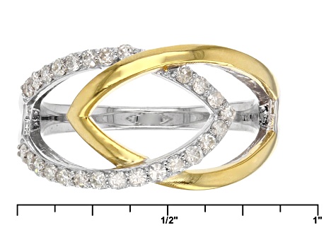 Pre-Owned Moissanite Fire® .26ctw DEW Round Platineve™ And 14k Yellow Gold Over Silver Two Tone Ring