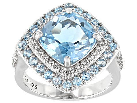 Pre-Owned Blue Topaz Rhodium Over Sterling Silver Ring 4.80ctw