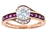 Pre-Owned Moissanite And Grape Color Garnet 14k Rose Gold Over Silver Ring 1.10ctw DEW.