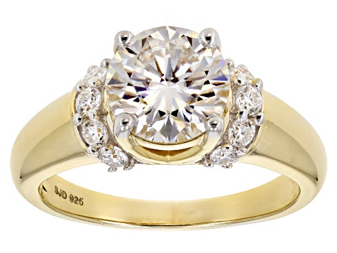 Pre-Owned Moissanite 14k yellow gold over silver ring 2.20ctw DEW.