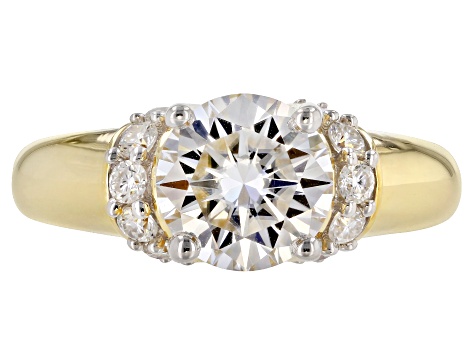 Pre-Owned Moissanite 14k yellow gold over silver ring 2.20ctw DEW.