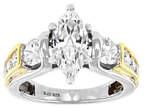Pre-Owned White Cubic Zirconia Rhodium And 18K Yellow Gold Over Sterling Silver Ring 4.55ctw